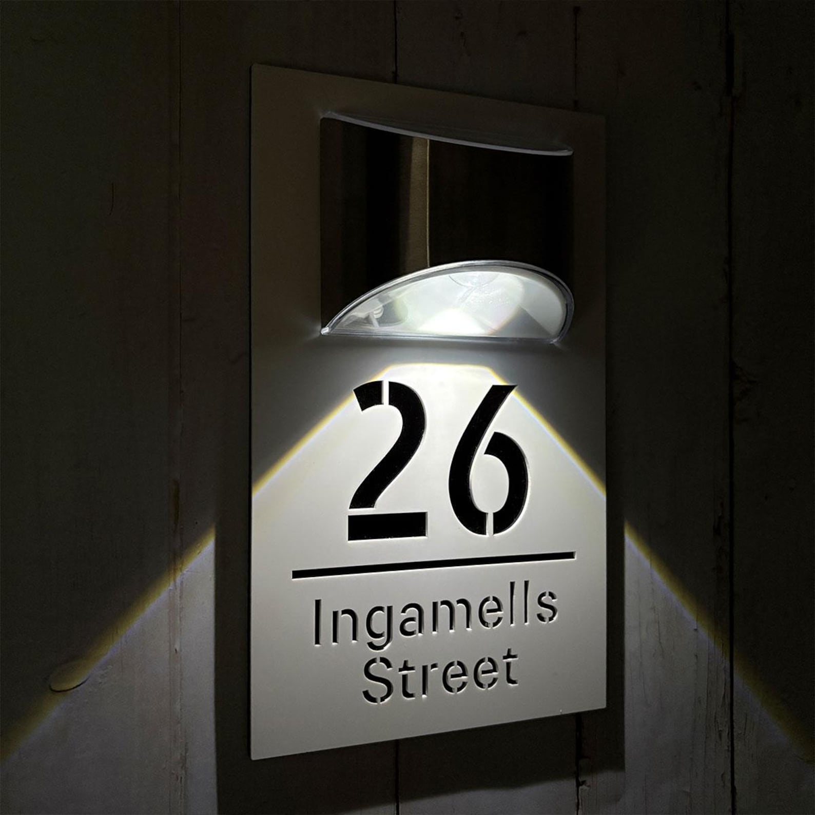 Outdoor Power Number - Custom Solar Powered LED Address Plaque,